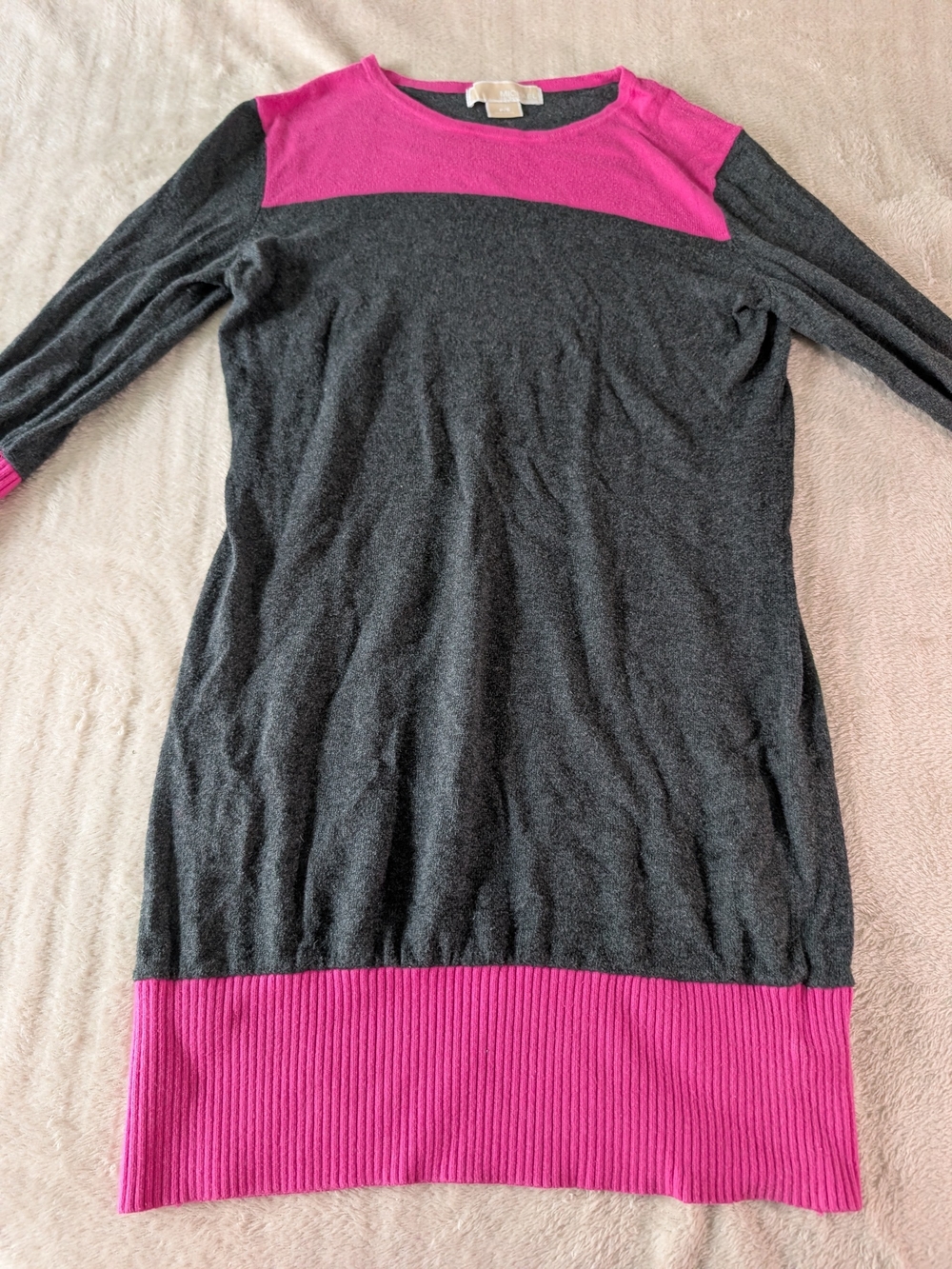 Michael Kors Charcoal Gray and Hot Pink Sweater Mini Dress